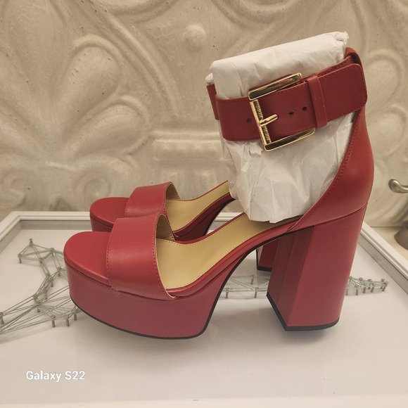 Michael Kors Red Leather Platform Block Heeled Sandals. NWT. Various - Picture 1 of 9